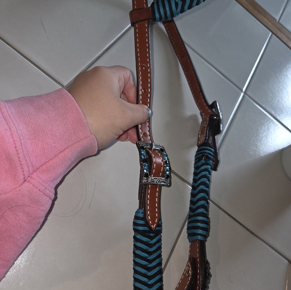 Horse Western Teal And Black Headstall - Picture 4 of 5